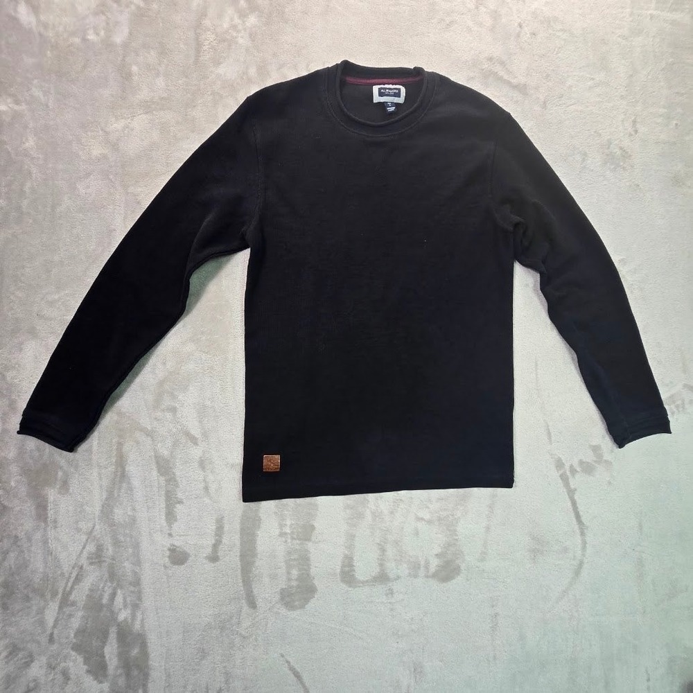 All Rugged Spitalfields Mens Black Waffle Knit Thermal‎ Long Sleeve Shirt Large